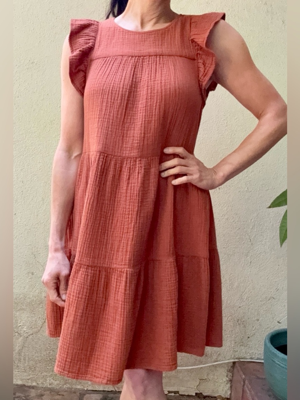 NWOT J. Crew Rust Orange Tiered Ruffle-Sleeve Mini Dress, Size 4